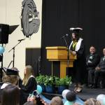 Nikiski Middle/High School graduate Jessica Perry delivers a valedictorian address during a ceremony on Tuesday, May 16, 2023, in Nikiski, Alaska. (Ashlyn OHara/Peninsula Clarion)
