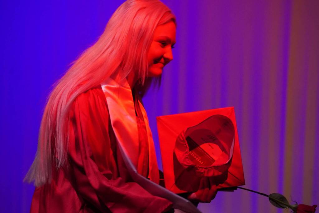 Kenai Central High School graduates celebrate after their graduation ceremony on Wednesday, May 17, 2023, at Kenai Central High School in Kenai, Alaska. (Jake Dye/Peninsula Clarion)