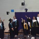 River City Academy graduates celebrate Wednesday, May 17, 2023, at River City Academy inside Skyview Middle School just outside of Soldotna, Alaska. (Photo by Jeff Helminiak/Peninsula Clarion)