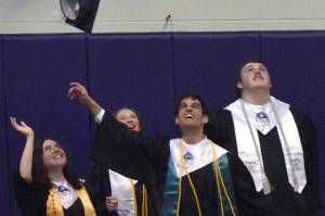 River City Academy graduates celebrate Wednesday, May 17, 2023, at River City Academy inside Skyview Middle School just outside of Soldotna, Alaska. (Photo by Jeff Helminiak/Peninsula Clarion)