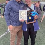 Phil Leck and Katelyn Morrison on Saturday, May 21, 2023, at the Region 3/Division I track and field meet at Palmer High School in Palmer, Alaska. Morrison was named the Region 3 athlete of the year. (Photo provided)