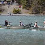 Contestants race down the Kenai River during the 16th Annual Cooper Landing Drift Boat Regatta near the Eagle Landing Resort in Cooper Landing, Alaska, on Saturday, May 20, 2023. (Jake Dye/Peninsula Clarion)