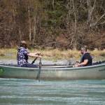Contestants race down the Kenai River during the 16th Annual Cooper Landing Drift Boat Regatta near the Kenai Princess Wilderness Lodge in Cooper Landing, Alaska, on Saturday, May 20, 2023. (Jake Dye/Peninsula Clarion)
