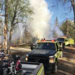 Division of Forestry & Fire Protection engines responding to the Charland Fire on May 21 near Soldotna. (Photo courtesy Kenai-Kodiak DOF)