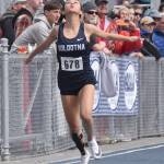 Soldotnas Emma Glassmaker finishes fourth in the Division I 100 meters Saturday, May 27, 2023, at the state track and field meet in Palmer, Alaska. (Photo by Jeff Helminiak/Peninsula Clarion)