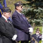 American Legion Post 20 Chaplain Mike Meredith and Past Cmdr. David Segura stand during a Memorial Day ceremony on Monday, May 29, 2023, at Leif Hanson Memorial Park in Kenai, Alaska. (Jake Dye/Peninsula Clarion)