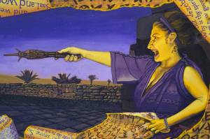 A painting by Charlotte Coots is part of Making Her Mark, the June show at the Kenai Art Center in Kenai, Alaska, on Tuesday, May 30, 2023. (Jake Dye/Peninsula Clarion)