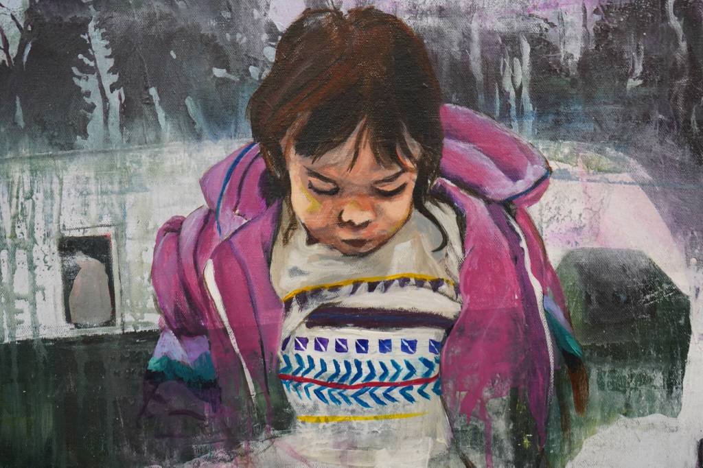 A painting by Abbey Ulen is part of Making Her Mark, the June show at the Kenai Art Center in Kenai, Alaska, on Tuesday, May 30, 2023. (Jake Dye/Peninsula Clarion)