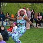 Drag queen Athena Nuff walks through the crowd during a performance at Soldotna Creek Park on Saturday, June 3, 2023 in Soldotna, Alaska. (Ashlyn OHara/Peninsula Clarion)
