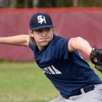 Soldotna's Trenton Ohnemus delivers to Kenai Central in the Division II state championship game Saturday, June 4, 2023, at Wasilla High School in Wasilla, Alaska. (Photo by Jeff Helminiak/Peninsula Clarion)