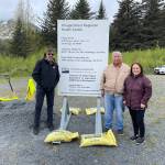 Chugachmiut Board Director Arne Hatch from Qutekcak, Vice Chair Larry Evanoff from Chenega, and Chair Fran Norman from Port Graham broke ground for the Chugachmiut Regional Health Center in Seward, Alaska, Saturday, June 3. The occasion marked the start of construction of the $20 million facility. The 15,475 square foot Tribally owned and operated health clinic will serve as a regional hub providing medical, dental, and behavioral health services for Alaskans in seven Tribal communities. (Photo provided by United States Department of Agriculture Rural Development)