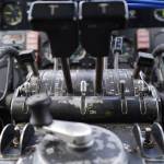 Aged controls are seen inside a large plane displayed at the Kenai Peninsula Air Fair on Saturday, June 10, 2023, at the Kenai Municipal Airport in Kenai, Alaska. (Jake Dye/Peninsula Clarion)