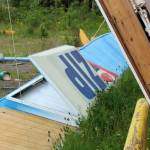 Building materials pile up at the site of the former ZipMart on Wednesday, June 14, 2023 in Sterling, Alaska. (Ashlyn OHara/Peninsula Clarion)