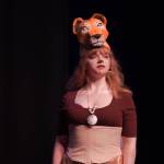 JLee Webster portrays Nala in a rehearsal of The Lion King Jr. in the Renee C. Henderson Auditorium in Kenai, Alaska, on Tuesday, June 6, 2023. (Jake Dye/Peninsula Clarion)