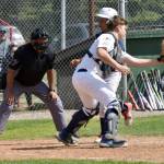 Wasilla Road Warriors Matthew Vandenberg beats the tag of American Legion Twins catcher Jayden Stuyvesant on Sunday, June 18, 2023, at Coral Seymour Memorial Park in Kenai, Alaska. (Photo by Jeff Helminiak/Peninsula Clarion)