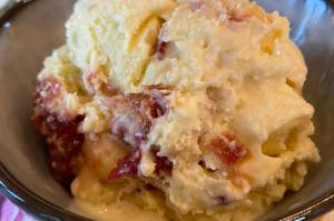 Homemade rhubarb ice cream is served. (Photo by Tressa Dale/Peninsula Clarion)