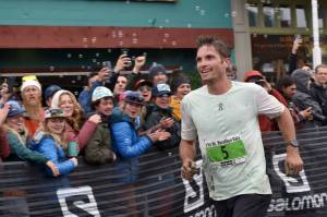 Fairbanks native David Norris wins the men's Mount Marathon Race on Tuesday, July 4, 2023, in Seward, Alaska. (Photo by Jeff Helminiak/Peninsula Clarion)