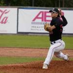 Ryan Brown throws a pitch during a game between the Peninsula Oilers and the Mat-Su Miners on Tuesday, July 4, 2023, at Coral Seymour Memorial Park in Kenai, Alaska. (Jake Dye/Peninsula Clarion)