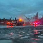 Kachemak Emergency Services and Homer Volunteer Fire Department respond to a fire at the Fritz Creek General Store east of Homer on East End Road, early Thursday morning on July 6, 2023 in Fritz Creek, Alaska. Photo courtesy of Homer Volunteer Fire Department