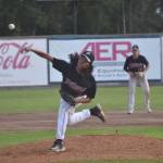 Peninsula Oilers pitcher Sam Silversmith delivers to the Chugiak-Eagle River Chinooks on Thursday, July 27, 2023, at Coral Seymour Memorial Park in Kenai, Alaska. (Photo by Jeff Helminiak/Peninsula Clarion)