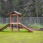 Agility equipment is ready for use at the Kenai Bark Park in Kenai, Alaska, on Friday, July 28, 2023. (Jake Dye/Peninsula Clarion)