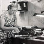 Photo courtesy of the Smith Family Collection
Mable Whitlock Smith launched her newspaper career in her mid-1950s. Here, she is seen working in the office of the Daily Journal-Capital in Pawhuska, Oklahoma, in 1957.