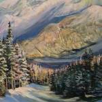 A painting by Susan Watkins hangs at the Kenai Art Center in Kenai, Alaska, on Wednesday, Aug. 2, 2023, as part of Up Close and Far Away  My View, the centers August exhibit. (Jake Dye/Peninsula Clarion)