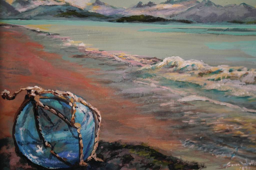 Jake Dye/Peninsula Clarion
A painting by Susan Watkins hangs at the Kenai Art Center on Wednesday, as part of Up Close and Far Away  My View, the centers August exhibit.