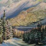 Jake Dye/Peninsula Clarion
A forest landscape by Susan Watkins hangs at the Kenai Art Center on Wednesday.
