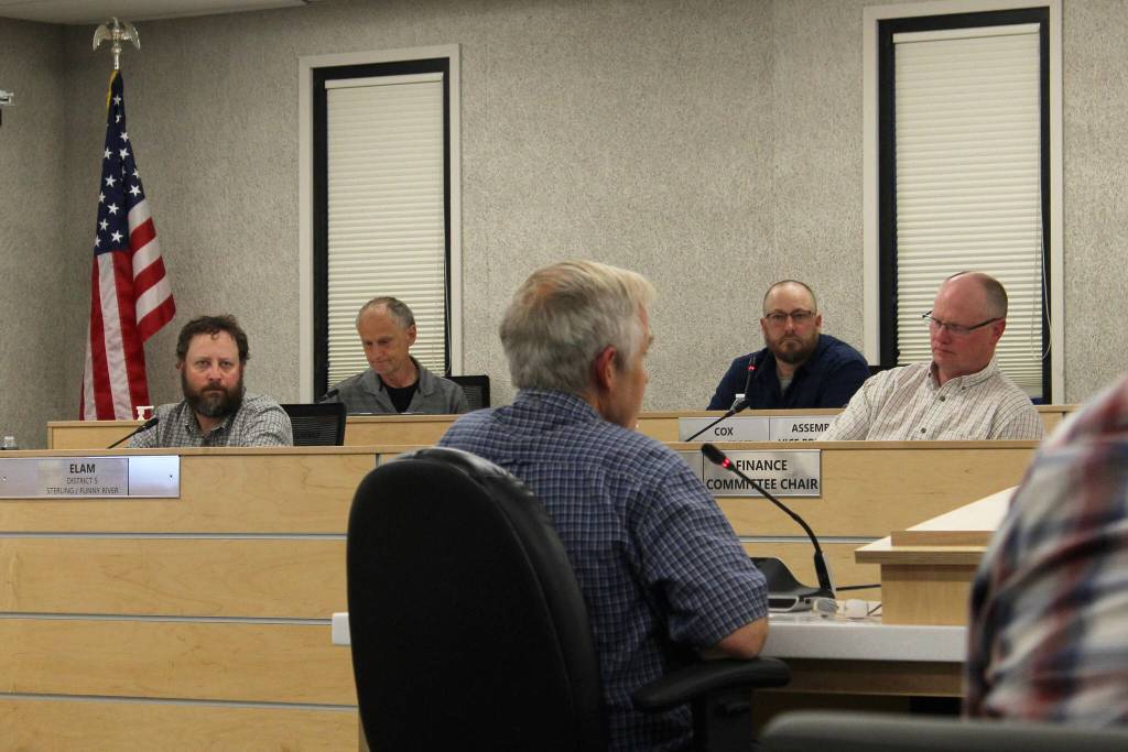 Mike Arnold testifies in opposition to the use of calcium chloride by the Alaska Department of Transportation and Public Facilities on Kenai Peninsula roads during a Kenai Peninsula Borough Assembly meeting on Tuesday, Aug. 2, 2023, in Soldotna, Alaska. (Ashlyn OHara/Peninsula Clarion)