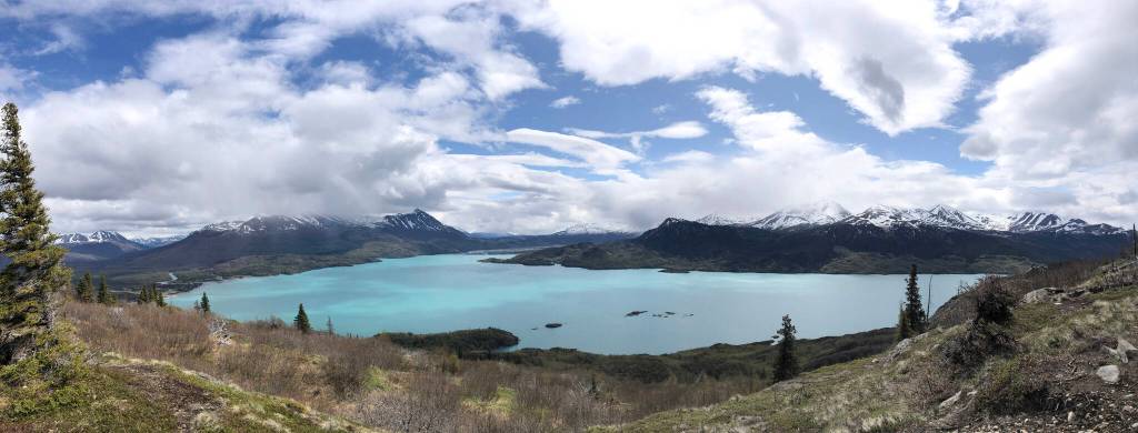 Trail crew day is rewarded by beautiful view from the top of Skilak Overlook trail. (Photo by USFWS/Ryan Chen)