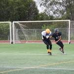 Barrows Ethan Goodwin catches a pass from teammate Dwight Unutoa and scores a touchdown fifteen seconds before the end of the final quarter, bringing the Whalers score to 12 points at the home opener varsity game on Saturday, Aug. 12, 2023 in Homer, Alaska. (Delcenia Cosman/Homer News)