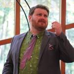 Joe Spady portrays Mr. Toad in a rehearsal for Treefort Theatres The Wind in the Willows at Christ Lutheran Church in Soldotna, Alaska, on Sunday, Aug. 13, 2023. (Jake Dye/Peninsula Clarion)