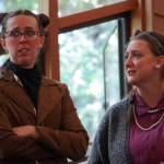 Hayley Vest portrays Rat and Tina Hamlin portrays Mole in a rehearsal for Treefort Theatres The Wind in the Willows at Christ Lutheran Church in Soldotna, Alaska, on Sunday, Aug. 13, 2023. (Jake Dye/Peninsula Clarion)