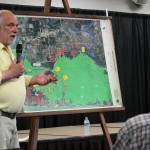 Dave Yragui talks about flood problems along Kalifornsky Beach Road during a public meeting on Thursday, Aug. 17, 2023, in Soldotna, Alaska. (Ashlyn OHara/Peninsula Clarion)