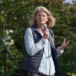 Sen. Lisa Murkoski speaks during a ceremonial groundbreaking for the future home of Triumvirate Theatre at Daubenspeck Family Park in Kenai, Alaska, on Saturday, Aug. 19, 2023. (Jake Dye/Peninsula Clarion)