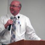 Central Peninsula Hospital CEO Shaun Keef speaks at a Certified Nurse Assistant graduation ceremony at Central Peninsula Hospital in Soldotna, Alaska, on Friday, Aug. 25, 2023. (Jake Dye/Peninsula Clarion)