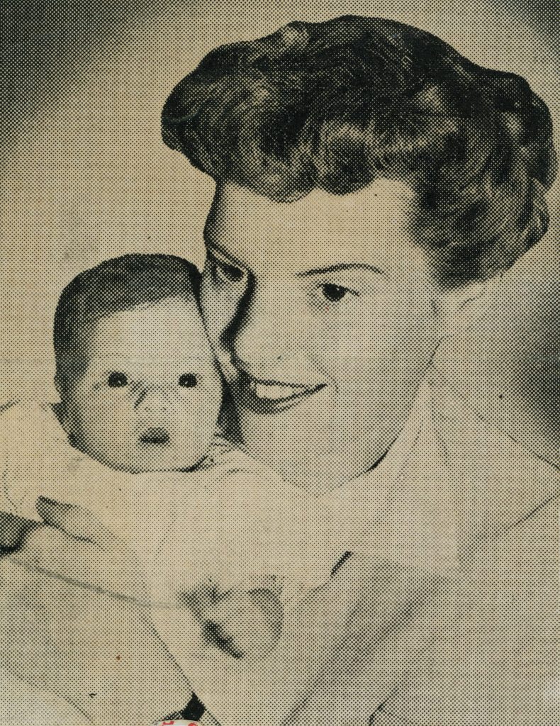 Photo courtesy of the Lancashire Family Collection
A smiling Rusty Lancashire holds her three-week-old daughter Martha for a 1943 portrait she hoped to send to her husband Larry, who was stationed overseas during World War II.
A smiling Rusty Lancashire holds her three-week-old daughter Martha for a 1943 portrait she hoped to send to her husband Larry, who was stationed overseas during World War II. (Photo courtesy of the Lancashire Family Collection)