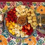 Vanilla pound cake, fruits and pretzels are prepped for a fondue celebration. (Photo by Tressa Dale/Peninsula Clarion)