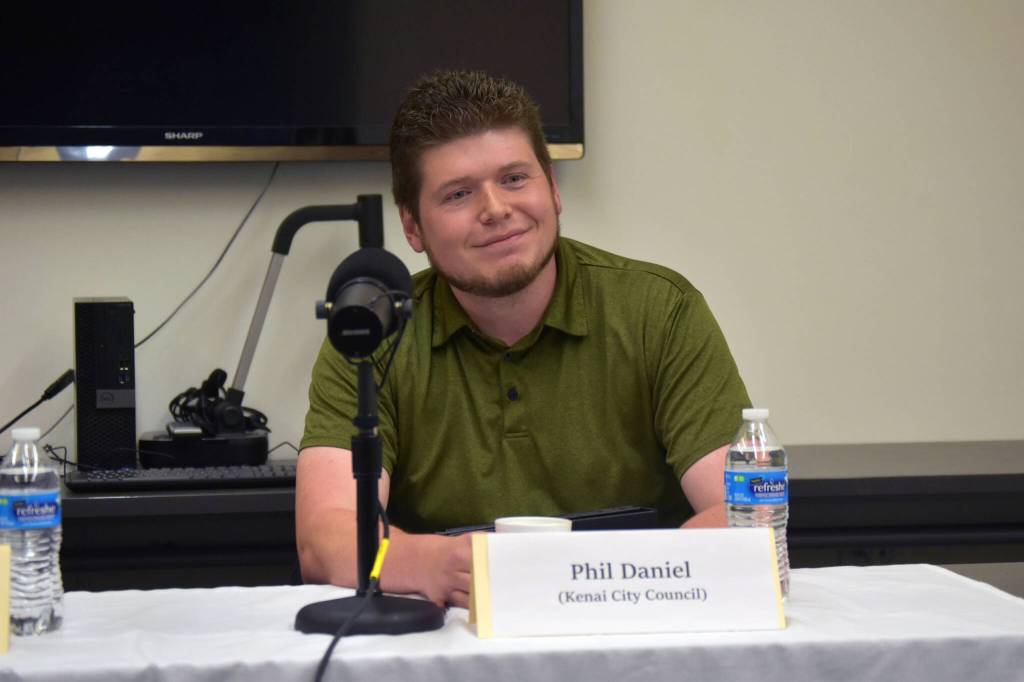 Phil Daniel participates in a Kenai City Council candidate forum at the Kenai Community Library in Kenai, Alaska, on Thursday, Sept. 7, 2023. (Jake Dye/Peninsula Clarion)