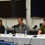 Teea Winger, Henry Knackstedt and Phil Daniel participate in a Kenai City Council candidate forum at the Kenai Community Library in Kenai, Alaska, on Thursday, Sept. 7, 2023. (Jake Dye/Peninsula Clarion)