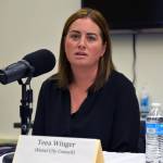 Teea Winger participates in a Kenai City Council candidate forum at the Kenai Community Library in Kenai, Alaska, on Thursday, Sept. 7, 2023. (Jake Dye/Peninsula Clarion)