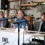 Kenai Peninsula Borough Mayor Peter Micciche and Kenai Peninsula Borough Assembly candidates Heath Smith and Kelly Cooper participate in a Kenai Peninsula Borough Assembly Forum at Homer Public Library in Homer, Alaska, on Thursday, Sept. 14, 2023. (Jake Dye/Peninsula Clarion)