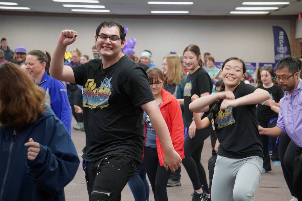 Dancers from the Diamond Dance Project perform ahead of the Walk to End Alzheimers at the Soldotna Regional Sports Complex in Soldotna, Alaska, on Saturday, Sept. 16, 2023. (Jake Dye/Peninsula Clarion)