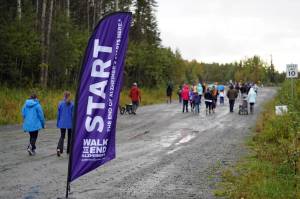 People set out on the Walk to End Alzheimers at the Soldotna Regional Sports Complex in Soldotna, Alaska, on Saturday, Sept. 16, 2023. (Jake Dye/Peninsula Clarion)