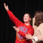 Lily Craig and Rainy Jenness rehearse Lockers at Nikiski Middle/High School in Nikiski, Alaska, on Tuesday, Sept. 19, 2023. (Jake Dye/Peninsula Clarion)