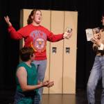 Bowe Meyers, Lily Craig and Rainy Jenness rehearse Lockers at Nikiski Middle/High School in Nikiski, Alaska, on Tuesday, Sept. 19, 2023. (Jake Dye/Peninsula Clarion)