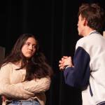 Lucia Micciche and Kyler Allen rehearse Lockers at Nikiski Middle/High School in Nikiski, Alaska, on Tuesday, Sept. 19, 2023. (Jake Dye/Peninsula Clarion)
