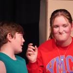 Bowe Meyers and Lily Craig rehearse Lockers at Nikiski Middle/High School in Nikiski, Alaska, on Tuesday, Sept. 19, 2023. (Jake Dye/Peninsula Clarion)