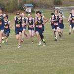 Kenai Centrals Greg Fallon takes the lead on the way to victory in the Kenai Peninsula Borough boys varsity race Thursday, Sept. 21, 2023, at Tsalteshi Trails just outside of Soldotna, Alaska. (Photo by Jeff Helminiak/Peninsula Clarion)
